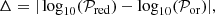 $$ \begin{aligned} \Delta = |\log _{10}(\mathcal{P} _{\rm red})-\log _{10}(\mathcal{P} _{\rm or})|, \end{aligned} $$
