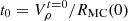 $ t_0= V^{t=0}_{\rho}/R_{\mathrm{MC}}(0) $