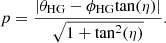 $$ \begin{aligned} p=\frac{|\theta _{\rm HG}-\phi _{\rm HG}\mathrm{tan} (\eta )|}{\sqrt{1+\mathrm{tan}^2 (\eta )}}. \end{aligned} $$