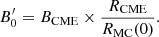 $$ \begin{aligned} B^{\prime }_0=B_{\rm CME}\times \frac{R_{\rm CME}}{R_{\rm MC}(0)}. \end{aligned} $$