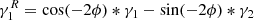 $$ \begin{aligned} \gamma _1^R = \mathrm{cos}(-2\phi )*\gamma _1 - \mathrm{sin}(-2\phi )*\gamma _2 \end{aligned} $$