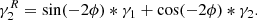 $$ \begin{aligned} \gamma _2^R = \mathrm{sin}(-2\phi )*\gamma _1 + \mathrm{cos}(-2\phi )*\gamma _2. \\ \end{aligned} $$