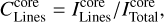 $C_{{\rm{Lines}}}^{{\rm{core}}} = {{I_{{\rm{Lines}}}^{{\rm{core}}}} \mathord{\left/{\vphantom {{I_{{\rm{Lines}}}^{{\rm{core}}}} {I_{{\rm{Total}}}^{{\rm{core}}},}}} \right.\kern-\nulldelimiterspace} {I_{{\rm{Total}}}^{{\rm{core}}},}}$