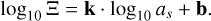 ${\log _{10}}\Xi = {\rm{k}} \cdot {\log _{10}}{a_s} + {\bf{b}}.$