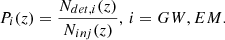 $$ \begin{aligned} P_i(z)= \frac{N_{det,i}(z)}{N_{inj}(z)}, \, i=GW,EM. \end{aligned} $$