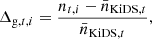 $$ \begin{aligned} \Delta _{\mathrm{g} , t, i} = \frac{n_{t,i}-\bar{n}_{\mathrm{KiDS} ,t}}{\bar{n}_{\mathrm{KiDS} ,t}}, \end{aligned} $$