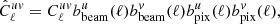 $$ \begin{aligned} \hat{C}^{u{ v}}_{\ell } = C^{u{ v}}_{\ell }b^u_{\mathrm{beam} }(\ell )b^{ v}_{\mathrm{beam} }(\ell )b^u_{\mathrm{pix} }(\ell )b^{ v}_{\mathrm{pix} }(\ell ), \end{aligned} $$