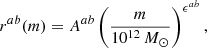 $$ \begin{aligned} r^{ab}(m)= A^{ab} \left(\frac{m}{10^{12}\,M_\odot }\right)^{\epsilon ^{ab}}, \end{aligned} $$