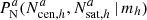 $ P^a_\mathrm{N}({N_{\mathrm{cen}, {h}}^{{a}}}, {N_{\mathrm{sat}, {h}}^{{a}}}\,|\,m_h) $