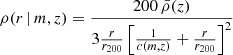 $$ \begin{aligned} \rho (r \,|\, m, z)&= \frac{200\,\bar{\rho }(z)}{3 \frac{r}{r_{200}}\left[\frac{1}{c(m,z)} + \frac{r}{r_{200}}\right]^2} \end{aligned} $$