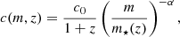 $$ \begin{aligned} c(m,z) = \frac{c_0}{1+z}\left(\frac{m}{m_\star (z)}\right)^{-\alpha }, \end{aligned} $$