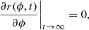 $$ \begin{aligned} \frac{\partial r(\phi ,t)}{\partial \phi }\bigg \vert _{t\rightarrow \infty }=0, \end{aligned} $$