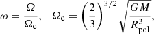 $$ \begin{aligned} \omega =\frac{\Omega }{\Omega _{\mathrm{c}}},\quad \Omega _{\mathrm{c}}=\left(\frac{2}{3}\right)^{3/2}\sqrt{\frac{GM}{R^3_{\mathrm{pol}}}}, \end{aligned} $$
