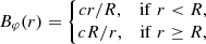 $$ \begin{aligned} B_{\varphi }(r)&=\left\{ \begin{matrix} cr/R,&\mathrm{if}\;r < R, \\ cR/r,&\mathrm{if}\;r\ge R, \end{matrix}\right. \end{aligned} $$