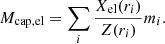 $$ \begin{aligned} M_\mathrm{cap,el} = \sum _{i}\frac{X_\mathrm{el} (r_i)}{Z(r_i)} m_i. \end{aligned} $$