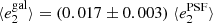 $ \langle e_{2}^{\mathrm{gal}} \rangle = (0.017 \pm 0.003)\ \langle e_{2}^{\mathrm{PSF}}\rangle $
