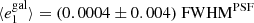 $ \langle e_{1}^{\mathrm{gal}} \rangle = (0.0004 \pm 0.004)\ \mathrm{FWHM}^{\mathrm{PSF}} $