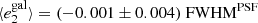 $ \langle e_{2}^{\mathrm{gal}} \rangle = (-0.001 \pm 0.004)\ \mathrm{FWHM}^{\mathrm{PSF}} $