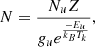 $$ \begin{aligned} N = \frac{N_{u}Z}{g_{u}e^{\frac{-E_{u}}{k_{B}T_{k}}}}, \end{aligned} $$