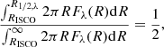 $$ \begin{aligned} \frac{ \int _{R_{\rm ISCO}}^{R_{1/2,\lambda }} 2\pi R F_{\lambda }(R) \mathrm{d}R}{\int _{R_{\rm ISCO}}^{\infty } 2\pi R F_{\lambda }(R) \mathrm{d}R} =\frac{1}{2}, \end{aligned} $$