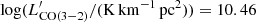 $ \log(L^\prime_\mathrm{CO(3{-}2)}/(\mathrm{K\,km^{-1}\,pc^2})) = 10.46 $