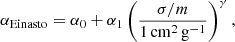 $$ \begin{aligned} \alpha _{\rm Einasto} = \alpha _0 + \alpha _1 \left( \frac{\sigma /m}{1\, \mathrm{cm}^2\,\mathrm{g}^{-1}}\right)^\gamma , \end{aligned} $$