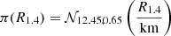 $$ \begin{aligned} \pi (R_{1.4})=\mathcal{N} _{\rm 12.45,0.65}\left(\frac{R_{\rm 1.4}}{\mathrm{km}}\right) \end{aligned} $$