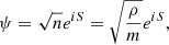 $$ \begin{aligned} \psi = \sqrt{n} e^{iS} = \sqrt{\frac{\rho }{m}} e^{iS}, \end{aligned} $$