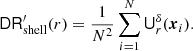 $$ \begin{aligned} \mathsf{DR }_{\mathrm{shell}}^\prime (r) = \frac{1}{N^2}\sum _{i=1}^N\mathsf{U }_r^{\delta }({\boldsymbol{x}}_i) . \end{aligned} $$