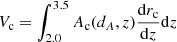 $$ \begin{aligned} V_{\rm c}&= \int _{2.0}^{3.5} A_{\rm c}(d_A, z) \frac{\mathrm{d}r_{\rm c}}{\mathrm{d}z} \mathrm{d}z \end{aligned} $$