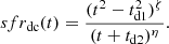$$ \begin{aligned} sfr_\mathrm{dc} (t) = \frac{(t^2-t_\mathrm{d1} ^2)^\zeta }{(t + t_\mathrm{d2} )^\eta }. \end{aligned} $$