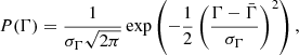 $$ \begin{aligned} P(\Gamma )&=\frac{1}{\sigma _{\Gamma } \sqrt{2\pi }} \exp \left(-\frac{1}{2} \left(\frac{\Gamma -\bar{\Gamma }}{\sigma _{\Gamma }}\right)^{2}\right), \end{aligned} $$