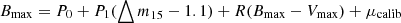 $$ \begin{aligned} B_{\rm max}=P_{0}+P_{1}(\bigtriangleup m_{15}-1.1)+R(B_{\rm max}-V_{\rm max})+\mu _{\rm calib} \end{aligned} $$