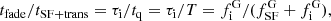$$ \begin{aligned} t_\mathrm{fade} /t_\mathrm{SF+trans} = \tau _\mathrm{i} /t_\mathrm{q} = \tau _\mathrm{i} /T = f^\mathrm{G} _\mathrm{i} / (f^\mathrm{G} _\mathrm{SF} + f^\mathrm{G} _\mathrm{i} ), \end{aligned} $$
