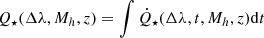 $ Q_{\star}(\Delta\lambda,M_h,z)=\int \dot{Q}_{\star}(\Delta\lambda,t,M_h,z) \mathrm{d}t $