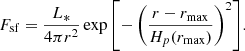 $$ \begin{aligned} F_{\mathrm{sf}} = \frac{L_{*}}{4\pi r^{2}}\exp {\left[-\left(\frac{r-r_{\mathrm{max}}}{H_{p}(r_{\mathrm{max}})}\right)^{2}\right]}. \end{aligned} $$