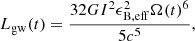 $$ \begin{aligned} L_{\rm gw}(t) = \frac{32GI^{2}\epsilon _{\rm B,eff}^{2}\Omega (t)^{6}}{5c^{5}}, \end{aligned} $$