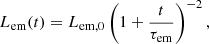 $$ \begin{aligned} L_{\rm em}(t) = L_{\rm em,0}\left(1+\frac{t}{\tau _{\rm em}}\right)^{-2}, \end{aligned} $$