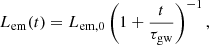 $$ \begin{aligned} L_{\rm em}(t) = L_{\rm em,0}\left(1+\frac{t}{\tau _{\rm gw}}\right)^{-1}, \end{aligned} $$