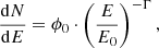 $$ \begin{aligned} \frac{\mathrm{d} N}{\mathrm{d} E} = \phi _0\cdot \left(\frac{E}{E_0}\right)^{-\Gamma }, \end{aligned} $$