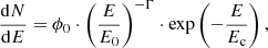 $$ \begin{aligned} \frac{\mathrm{d} N}{\mathrm{d} E} = \phi _0\cdot \left(\frac{E}{E_0}\right)^{-\Gamma }\cdot \exp \left(-\frac{E}{E_{\rm c}}\right), \end{aligned} $$