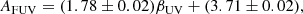 $$ \begin{aligned} A_{\rm FUV}=(1.78\pm 0.02)\beta _{\mathrm{UV}}+(3.71\pm 0.02), \end{aligned} $$
