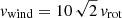$ v_{\mathrm{wind}}=10\,\sqrt{2}\,v_{\mathrm{rot}} $