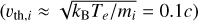 $\left( {{v_{{\rm{th}},i}} \approx \sqrt {{{{k_{\rm{B}}}{T_e}} \mathord{\left/{\vphantom {{{k_{\rm{B}}}{T_e}} {{m_i}}}} \right.\kern-\nulldelimiterspace} {{m_i}}}} = 0.1c} \right)$