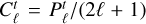 $C_\ell ^t = P_\ell ^t{\rm{/}}\left( {2\ell + 1} \right)$