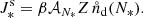 $$ \begin{aligned} J_{*}^{\mathrm{s} } = \beta \mathcal{A} _{N_{*}} Z\, \mathring{n}_{\mathrm{d} }(N_{*}). \end{aligned} $$