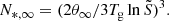 $$ \begin{aligned} N_{*,\infty } = (2\theta _\infty /3T_{\mathrm{g} }\ln \tilde{{S}})^{3} . \end{aligned} $$