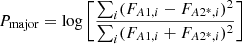 $$ \begin{aligned} P_{\mathrm{major} }=\log \left[ \frac{\sum _i (F_{A1,i}-F_{A2^*, i})^2}{\sum _{i} (F_{A1, i}+F_{A2^*, i})^2} \right] \end{aligned} $$