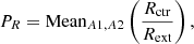 $$ \begin{aligned} P_{{R}} = {\mathrm{Mean}_{A1,A2}} \left( \frac{R_{\mathrm{ctr}}}{R_{\mathrm{ext}}}\right), \end{aligned} $$