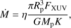 $\dot M = \eta {{\pi R_{\rm{p}}^3{F_{{\rm{XUV}}}}} \over {G{M_{\rm{p}}}K}},$